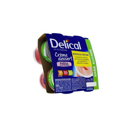 Delical Crème dessert sans sucres hyperprotéinée hypercalorique à la vanille (4 x 200 g)