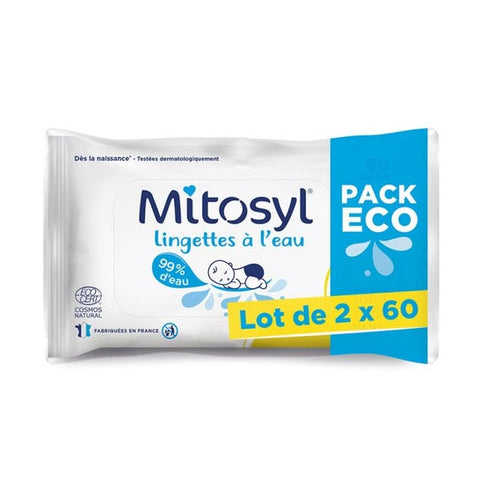 Mitosyl Water Wipes for Baby - 2 packs of 60 wipes - EG LABO