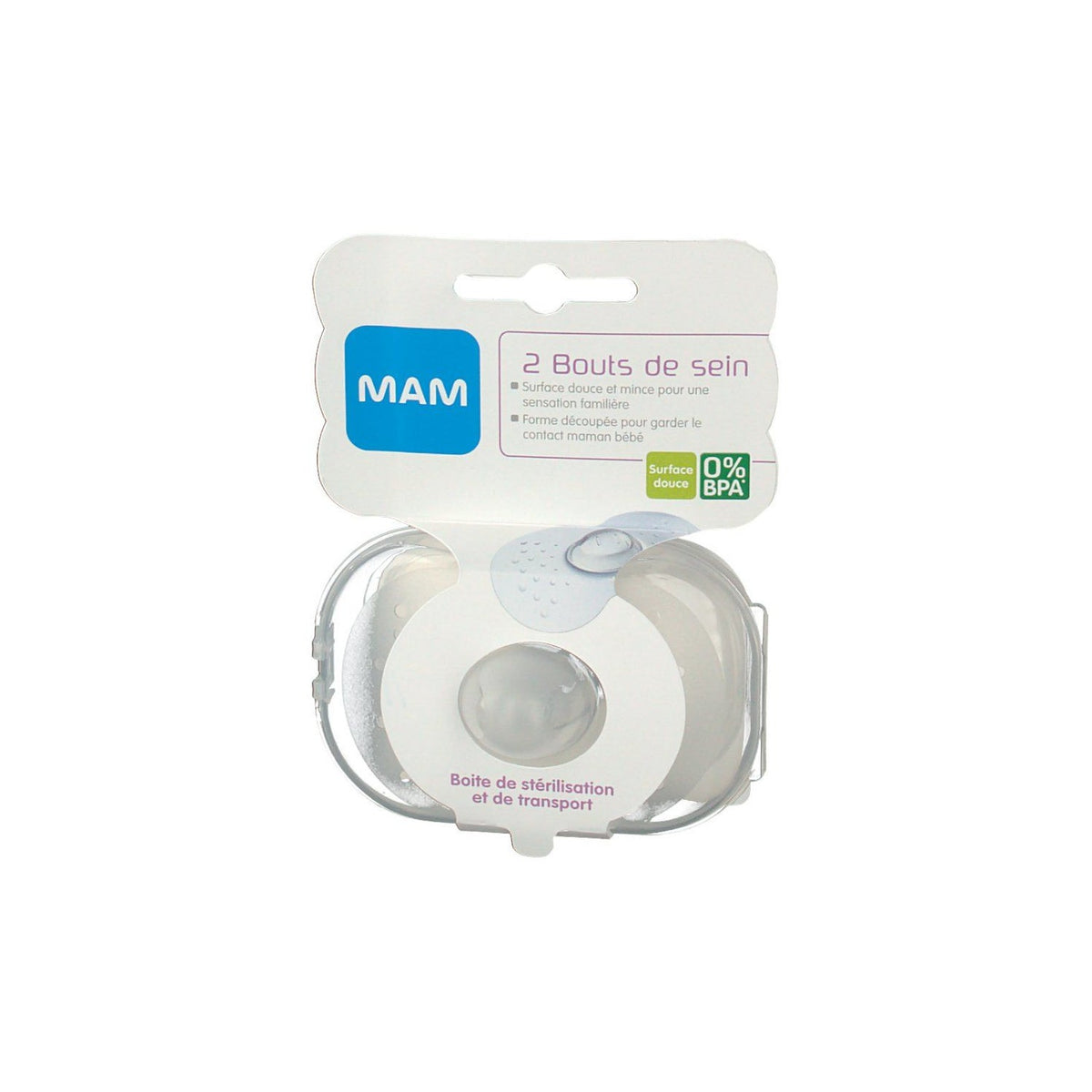 Mam Bout de sein silicone en boîte de stérilisation transparente (lot de 2)