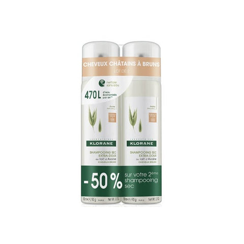 Klorane Tinted Dry Shampoo Duo with Oat Milk & Ceramide for Dark Hair, 2 x 150ml