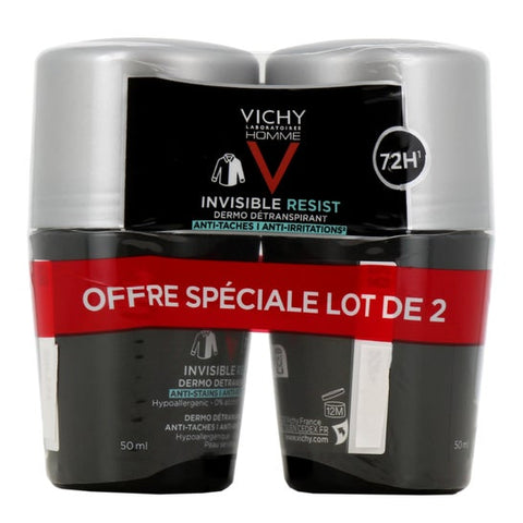 Vichy Homme Dermo-Anti-Perspirant Invisible Protect 72H Pack of 2 x 50ml