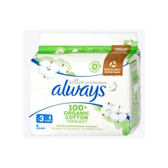 Always serviettes protecteur coton taille 3 nuit (8 pièces)