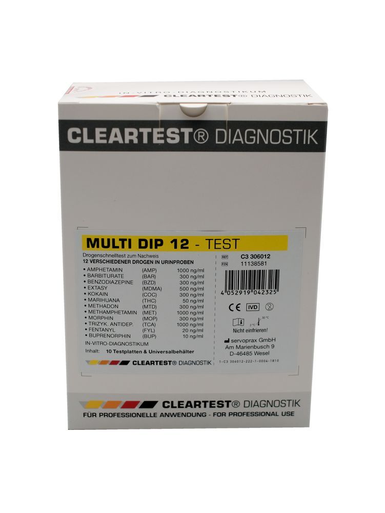 CLEARTEST Multi Dip test urinaire de dépistage de 12 drogues (10 pièces)