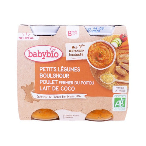 BabyBio Petits Légumes Boulgour Poulet Coco 8M+ Bio 2x200g