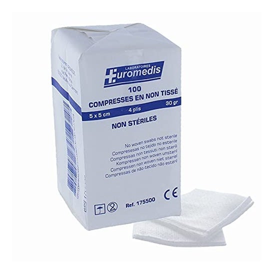 Euromedis 5x5cm 100 compresses en non tissé non stérile