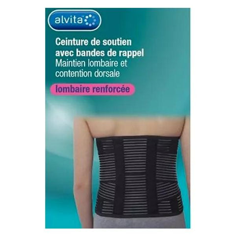 Alvita Reinforced Lumbar Support Belt with H26 Black Reminder Straps Size 1
