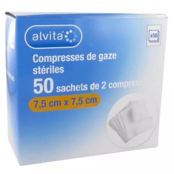 Alvita Compresse Gaze 7,5 x 7,5cm Lot de 50 x 2 unités