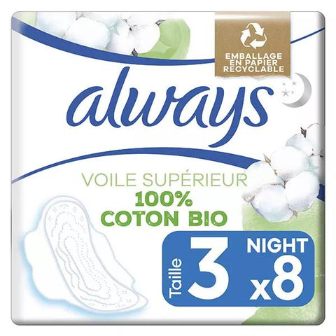 Always Coton Protection Night serviettes avec ailettes (8 unités)