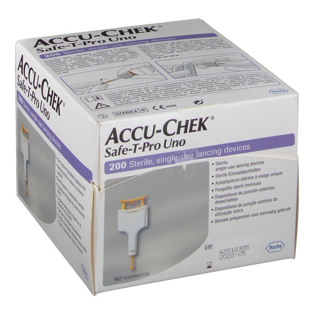 Accu-Chek® Safe-T-Pro Uno Autopiqueurs stériles à usage unique (200 pièces)