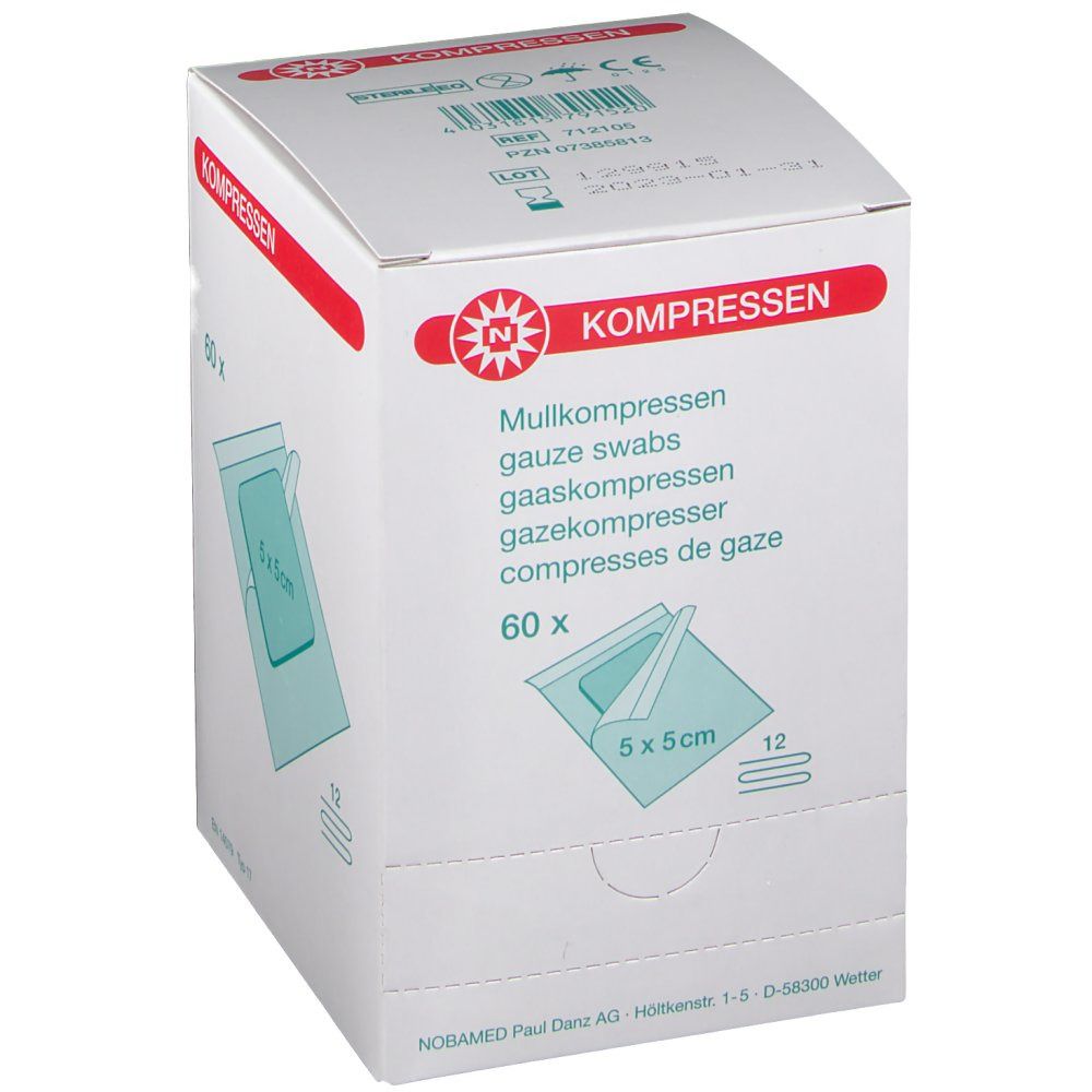 Nobamed Compresses de gaze stériles 5 cm x 5 cm (60 pièces)