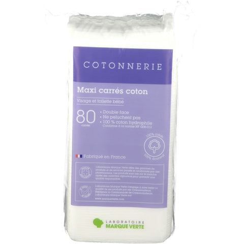 Marque Verte Cotonnerie Maxi Carrés Coton sachet (80 pièces)