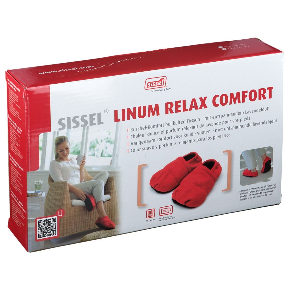 SISSEL Linum Relax pantoufles thermiques avec remplissage de graines de lin, confort, taille 41-45, rouge