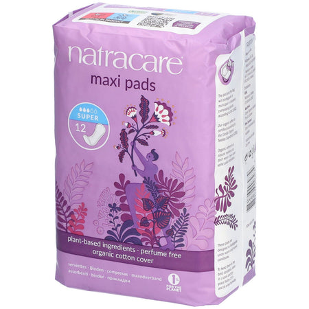 Natracare Maxi Pads – Super – sans parfum, couverture coton biologique (12 pièces)