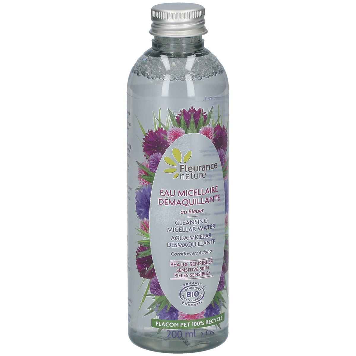 Fleurance Nature Eau Micellaire Démaquillante à l'Eau Florale de Bleuet Bio (200 ml)