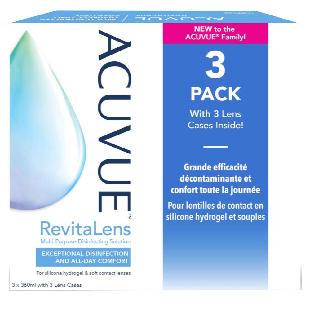 ACUVUE™ RevitaLens Trio + 3 étuis de lentilles — 3x360 ml