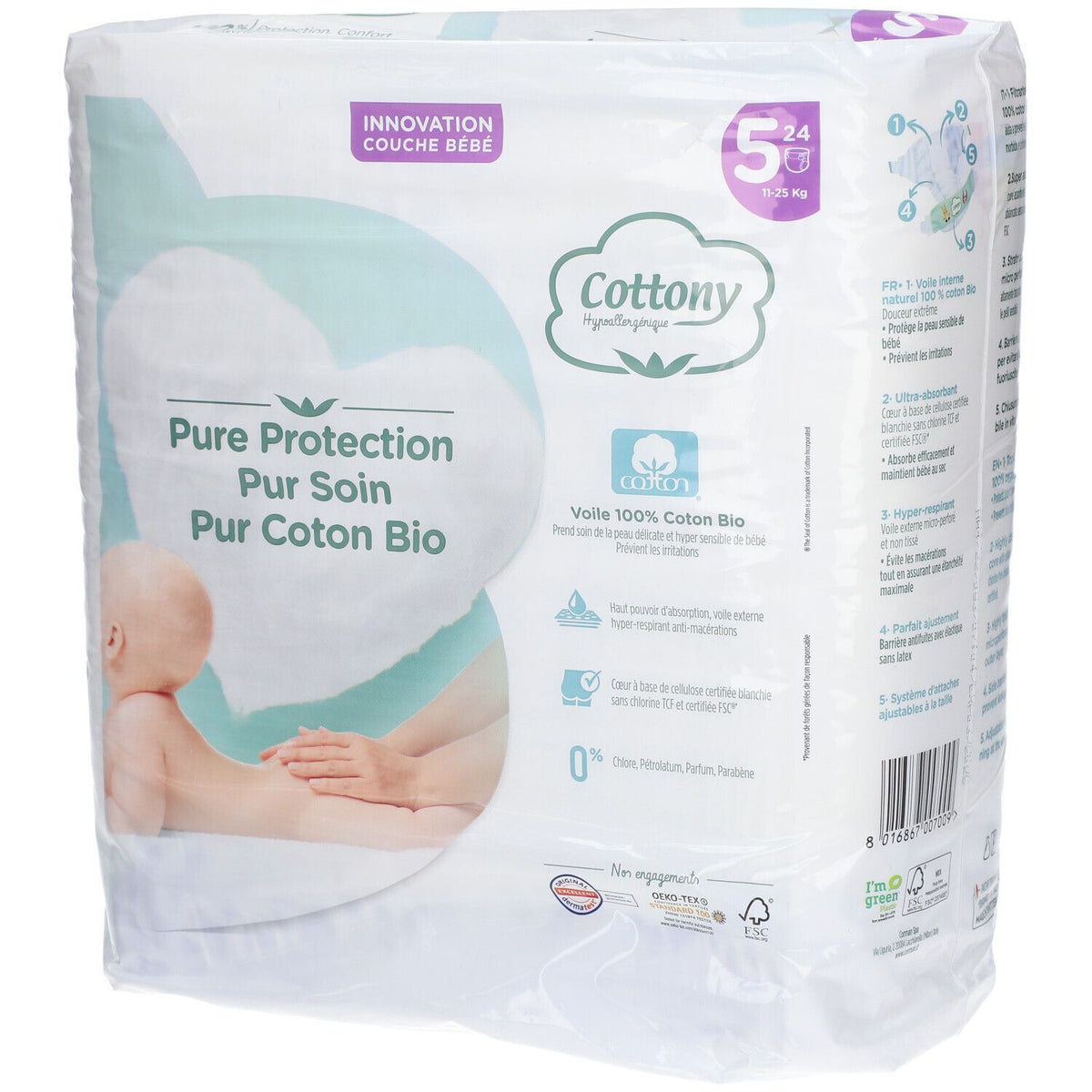 COTTONY Couches en coton taille 5 11-25 kg