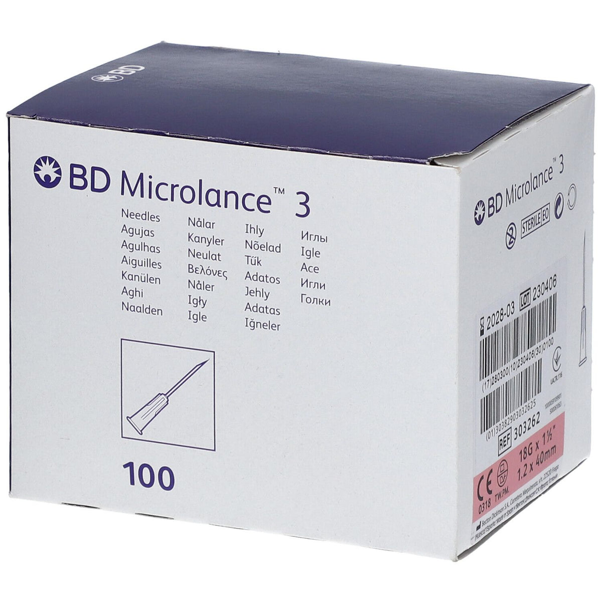 BD Microlance™3 aiguilles 18G x 1 1/2 (1,2 x 40 mm) (100 pièces)