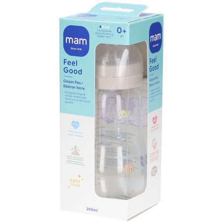 MAM Biberon en verre Feel Good mat crème dès la naissance (260 ml)