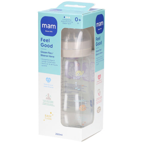 MAM Biberon en verre Feel Good mat crème dès la naissance (260 ml)