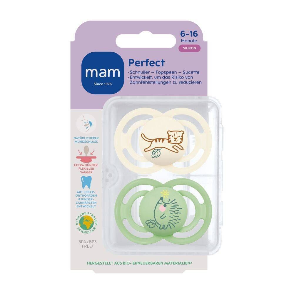 MAM Perfect sucette en silicone 6-16 mois, crème/menthe (2 pièces)