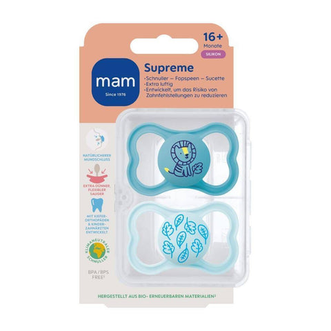 MAM Supreme sucette en silicone 16+ mois bleu (2 pièces)