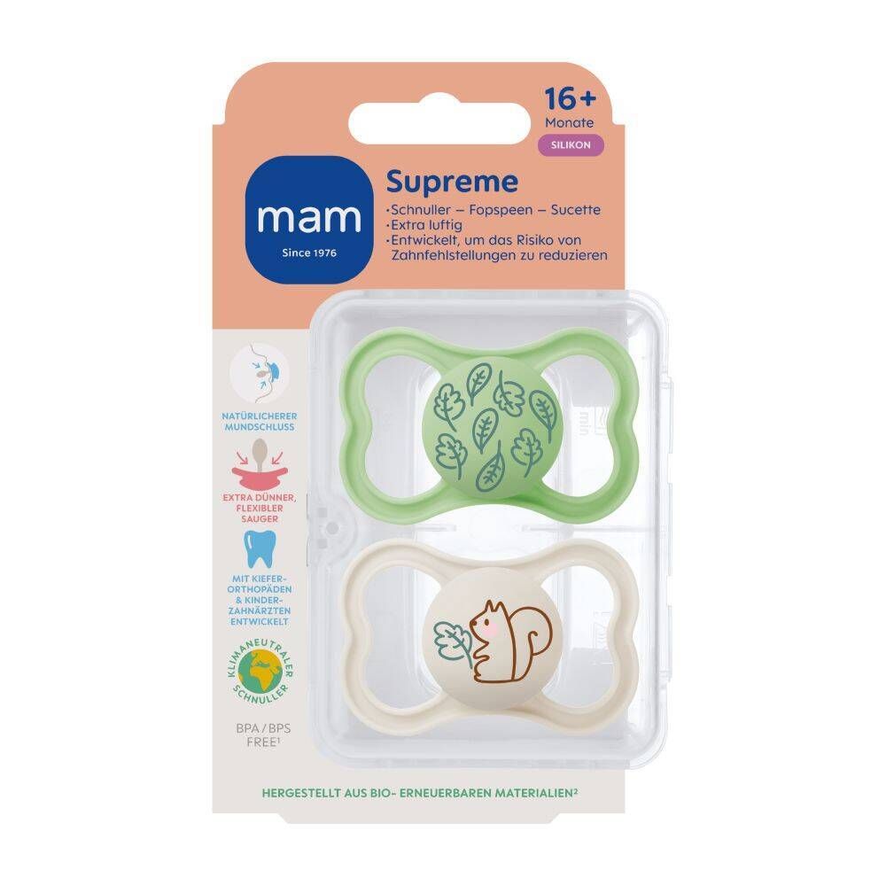 MAM Supreme sucette en silicone 16+ mois, vert/gris