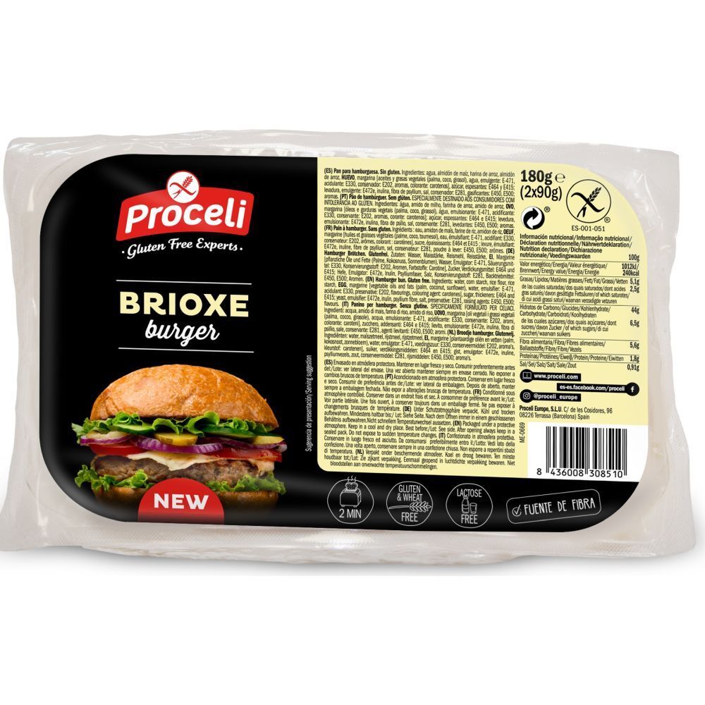Proceli Brioxe Burger – Pain à burger brioché sans gluten et sans lactose (2 x 90 g)