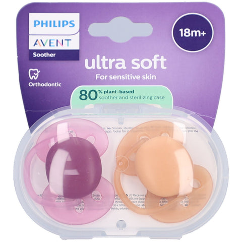 PHILIPS AVENT ultra soft silicone pacifier, pink/apricot, 18m+ (2 pack)