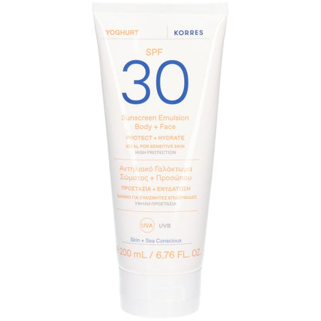 KORRES Yoghurt émulsion solaire pour le corps et le visage SPF 30 (200 ml)