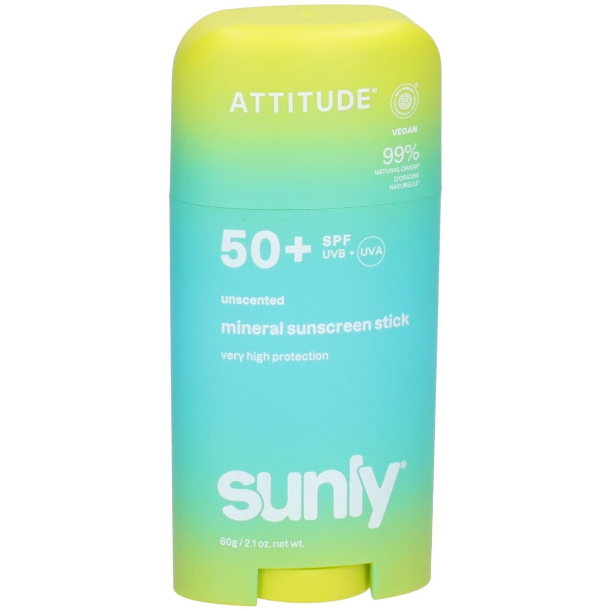 ATTITUDE Écran Solaire Minéral Stick Visage & Corps SPF 50 Sans Parfum (60 g)