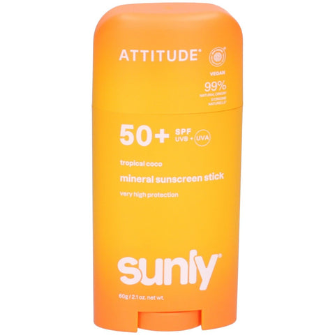 ATTITUDE Écran Solaire Minéral Stick Visage & Corps SPF 50 Tropical Coco (60 g)