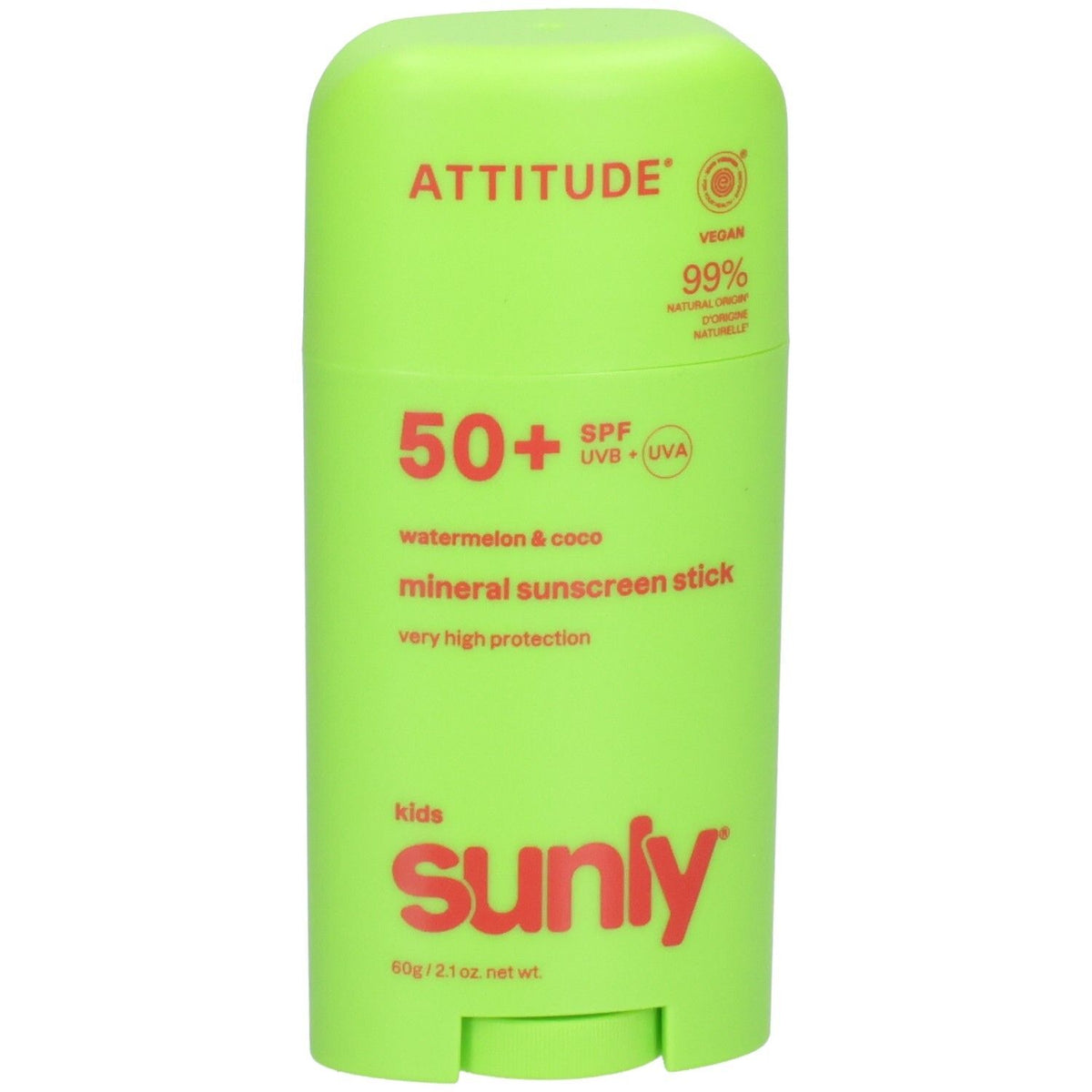 ATTITUDE Écran Solaire Minéral Stick Visage & Corps Kids SPF 50 Pastèque & Coco (60 g)