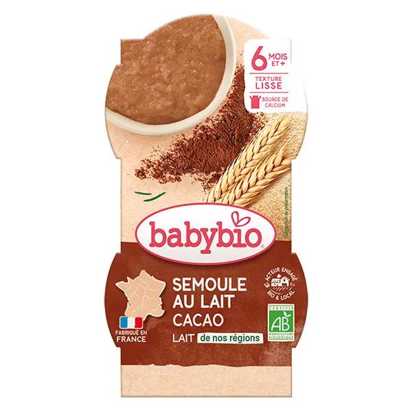 Babybio Desserts Lactés Bol Semoule au Lait Cacao +6m Bio Lot de 2 x 100g