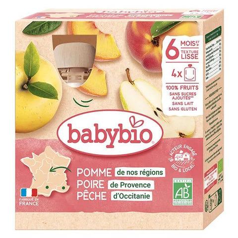 Babybio Fruits Gourde Pomme Poire Pêche +6m Bio 4 x 90g