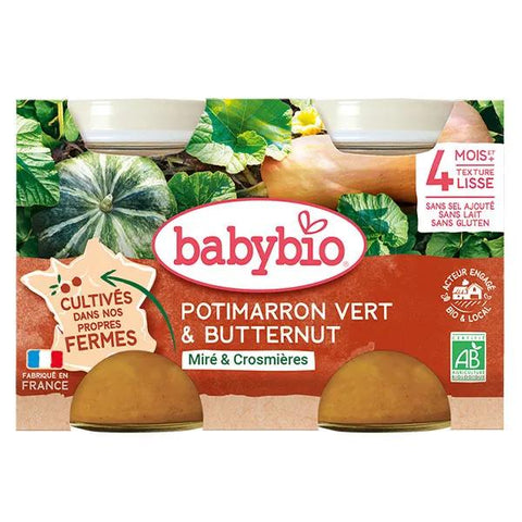 Babybio Vegetables Jar Pumpkin Green Butternut Squash +4m Organic 2 x 130g