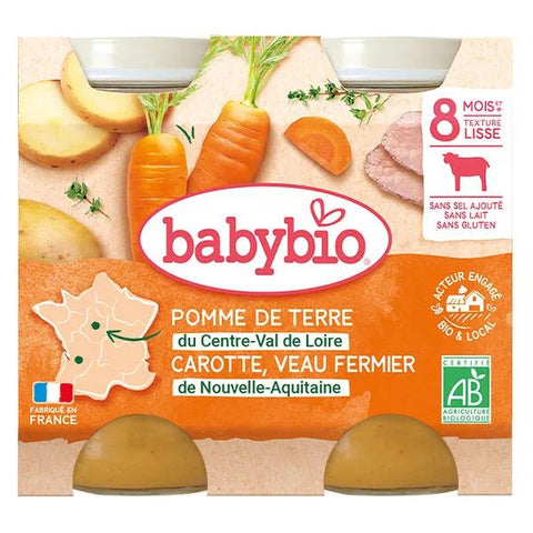 Babybio Meal Pot Potato Carrot Veal +8m Organic 2 x 200g