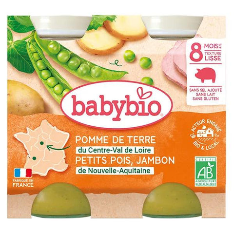 Babybio Lunch Potato Pea Ham Jar +8m Organic 2 x 200g