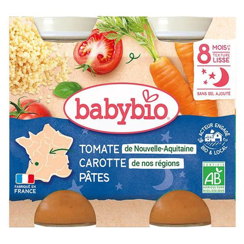 Babybio Evening Meal Jar Carrot Tomato Pasta +8m Organic 2 x 200g