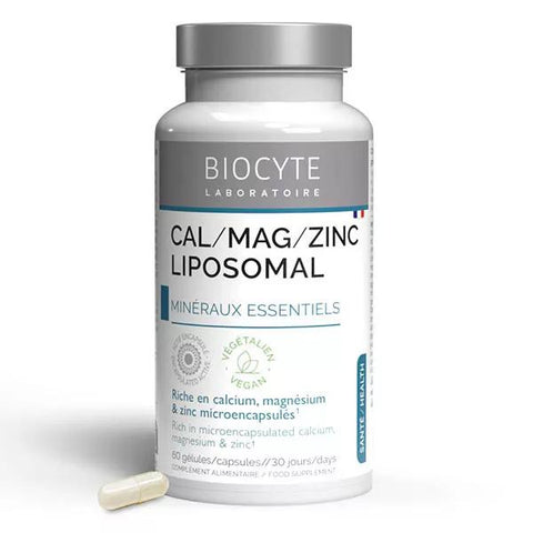 Biocyte Cal/Mag/Zinc Liposomal Calcium, Magnésium et Zinc Liposomés 60 Gélules