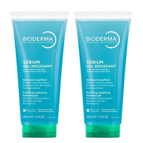 Bioderma Sébium Gel Moussant Purifiant Peaux Mixtes à Grasses (Lot de 2 x 200 ml)