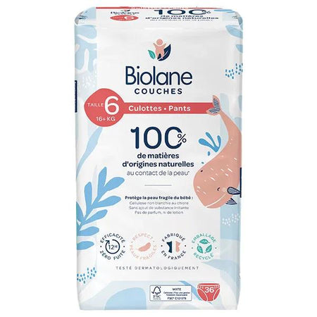 Biolane Couches Culottes Naturelles Taille 6 Protection 12H Zéro fuite 36 unités