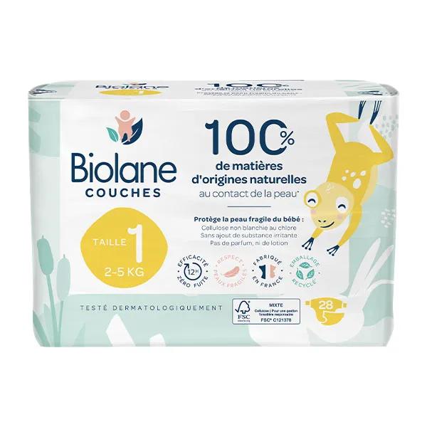 Biolane Couches Naturelles Taille 1 Ultra-Absorbant Pas de Fuite 28 unités