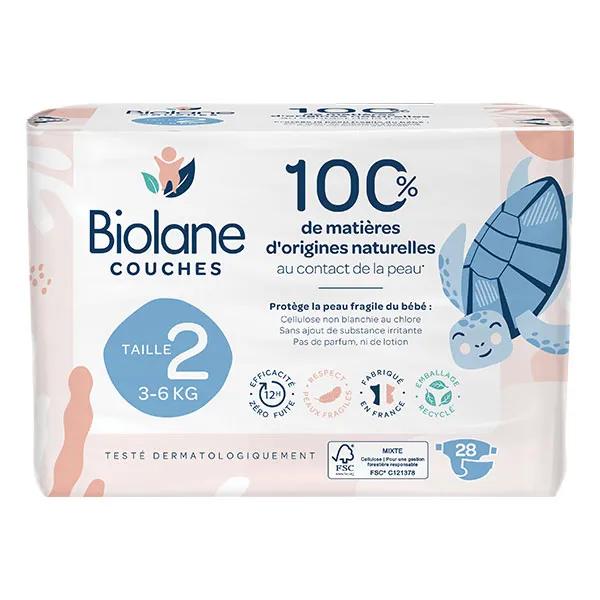 Biolane Couches Naturelles Taille 2 Ultra-Absorbant Pas de Fuite 28 unités