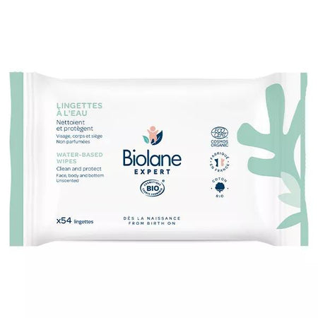 Biolane Expert Lingettes à l'Eau Bio Peaux Sensibles 54 lingettes