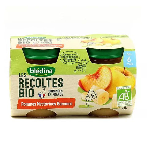 Blédina Les Récoltes Bio Pot de compote Pommes Nectarines Bananes +6 mois (2 x 130 g)