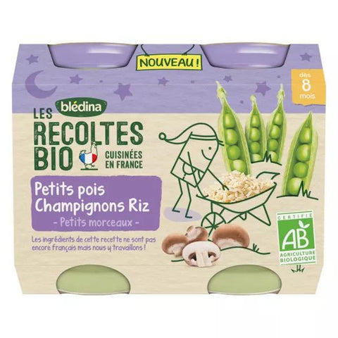 Blédina Organic Harvest Pea Mushroom Rice Jar +8m 2 x 200g