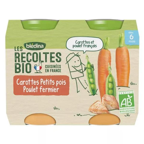 Blédina Les Récoltes Bio pot petits pois poulet +6m (2 x 200 g)
