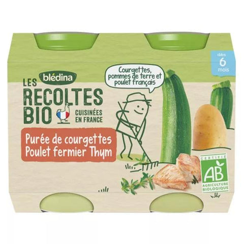 Blédina Les Récoltes Bio Pot Purée de Courgettes Poulet Fermier Thym +6m 2 x 200 g