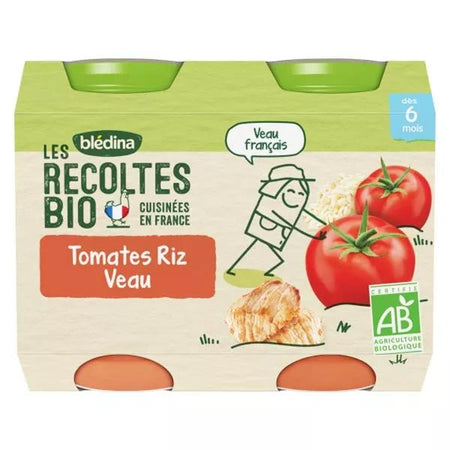 Blédina Les Récoltes Bio pot Tomates Riz Veau +6m 2 x 200g