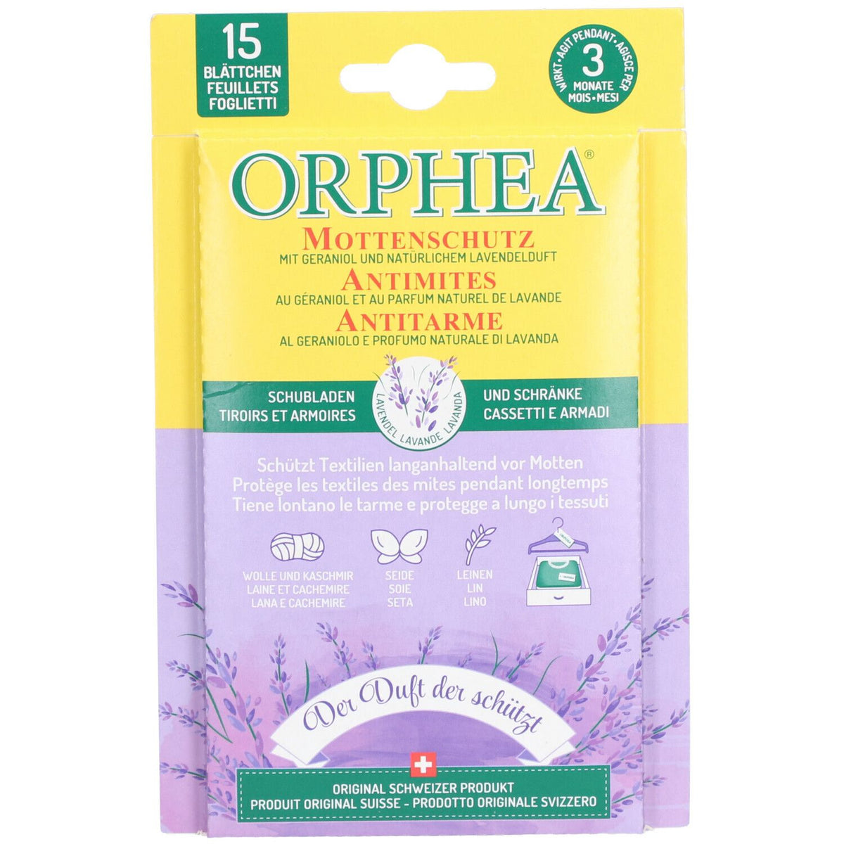 ORPHEA Antimites pour tiroirs et armoires Géraniol et lavande (15 pièces)